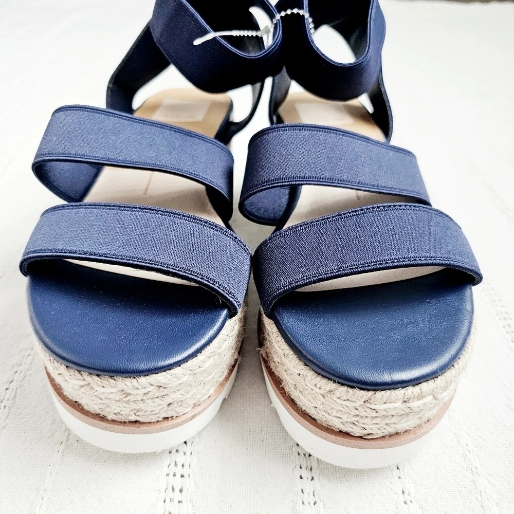 Dolce Vita Espadrille Platform Sandals Shoes Elastic Ankle Straps Navy 6 NEW - Picture 2 of 10